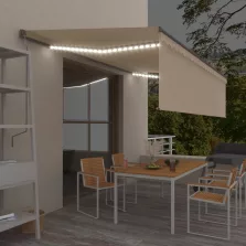   vidaXL krémszínű kézzel kihúzható LED-es napellenző redőnnyel 5 x 3 m
