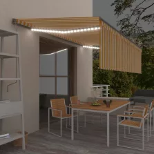   vidaXL sárga-fehér redőnyös, LED-es, szélérzékelős napellenző 5x3 m