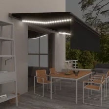   vidaXL antracitszürke redőnyös, LED-es, szélérzékelős napellenző 5x3 m