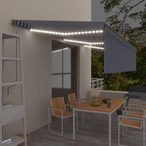 vidaXL kék és fehér redőnyös, szélérzékelős, LED-es napellenző 6x3 m