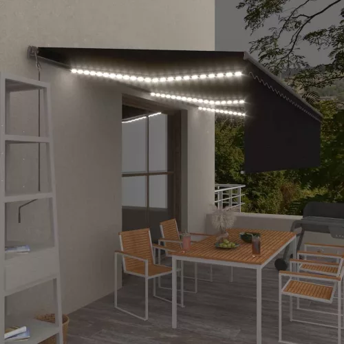 vidaXL antracitszürke redőnyös, LED-es, szélérzékelős napellenző 6x3 m