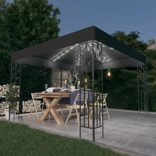 vidaXL antracitszürke pavilon LED fényfüzérrel 3 x 3 m