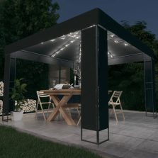   vidaXL antracitszürke dupla tetős pavilon LED fényfüzérrel 3 x 3 m