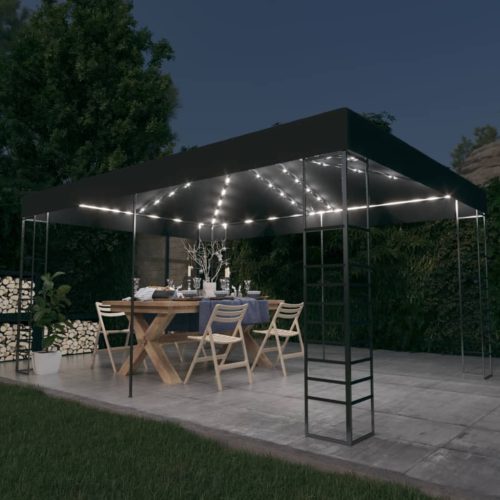 vidaXL antracitszürke pavilon LED fényfüzérrel 3 x 4 m