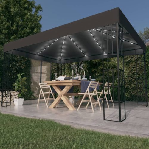 vidaXL antracitszürke pavilon LED fényfüzérrel 3 x 4 m