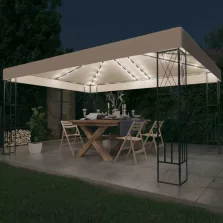   vidaXL krémszínű szövet pavilon LED fényfüzérrel 3 x 4 m