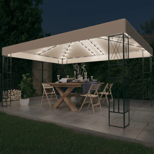 vidaXL krémszínű szövet pavilon LED fényfüzérrel 3 x 4 m