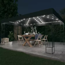   vidaXL antracitszürke szövet pavilon LED fényfüzérrel 3 x 4 m