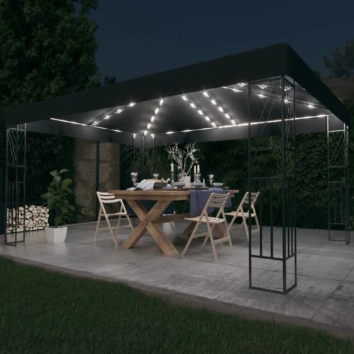 vidaXL antracitszürke szövet pavilon LED fényfüzérrel 3 x 4 m