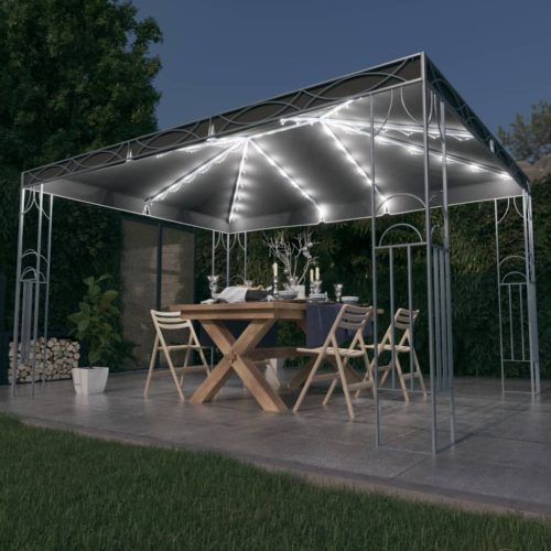 vidaXL antracitszürke pavilon LED fényfüzérrel 400 x 300 cm