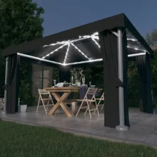   vidaXL antracitszürke pavilon függönnyel és LED fényfüzérrel 4 x 3 m