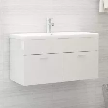   vidaXL magasfényű fehér szerelt fa mosdószekrény beépített kagylóval