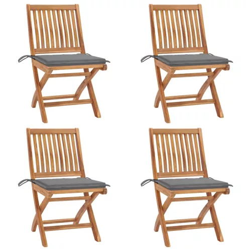 vidaXL 4 db összecsukható tömör tíkfa kerti szék párnákkal