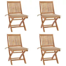   vidaXL 4 db összecsukható tömör tíkfa kerti szék párnákkal