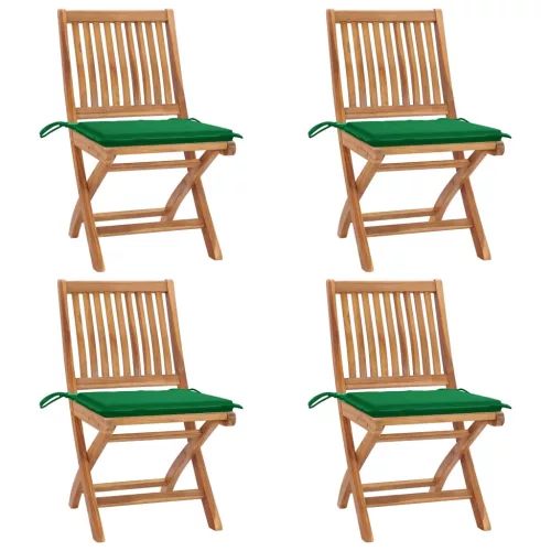 vidaXL 4 db összecsukható tömör tíkfa kerti szék párnákkal