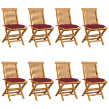 vidaXL 8 db tömör tíkfa kerti szék bordó párnával