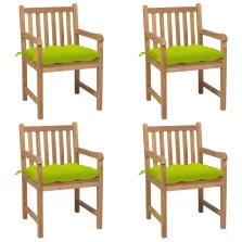   vidaXL 4 db tömör tíkfa kerti szék élénkzöld párnával