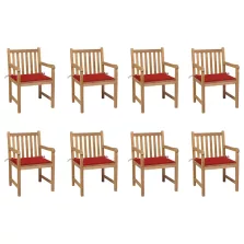 vidaXL 8 db tömör tíkfa kerti szék piros párnával