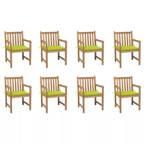 vidaXL 8 db tömör tíkfa kerti szék élénkzöld párnákkal