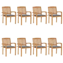   vidaXL 8 db rakásolható tömör tíkfa kerti szék párnákkal