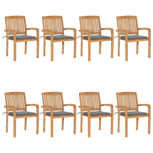 vidaXL 8 db rakásolható tömör tíkfa kerti szék párnákkal