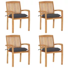   vidaXL 4 db rakásolható tömör tíkfa kerti szék párnákkal
