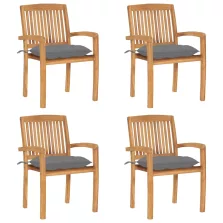   vidaXL 4 db rakásolható tömör tíkfa kerti szék párnákkal