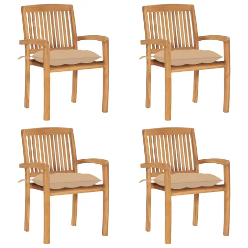 vidaXL 4 db rakásolható tömör tíkfa kerti szék párnákkal