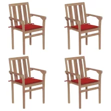   vidaXL 4 db rakásolható tömör tíkfa kerti szék párnákkal