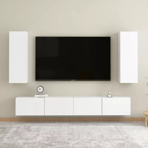 vidaXL 4 részes fehér szerelt fa TV-szekrényszett