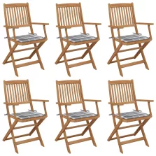   vidaXL 6 db összecsukható tömör akácfa kerti szék párnával