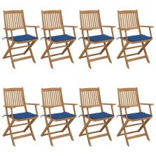   vidaXL 8 db összecsukható tömör akácfa kerti szék párnákkal