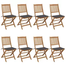   vidaXL 8 db összecsukható tömör akácfa kerti szék párnákkal