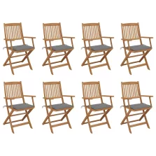   vidaXL 8 db összecsukható tömör akácfa kerti szék párnákkal