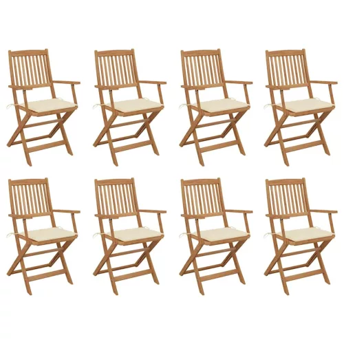 vidaXL 8 db összecsukható tömör akácfa kerti szék párnákkal