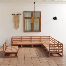   vidaXL 9 részes mézbarna tömör fenyőfa kerti ülőgarnitúra
