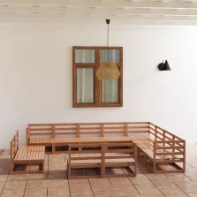   vidaXL 12 részes mézbarna tömör fenyőfa kerti ülőgarnitúra