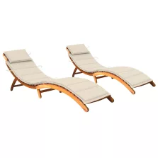 vidaXL 2 db tömör akácfa napozóágy párnákkal