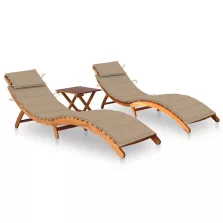 vidaXL 2 db tömör akácfa napozóágy párnákkal