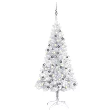   vidaXL ezüstszínű PET megvilágított műkarácsonyfa gömb szettel 120 cm