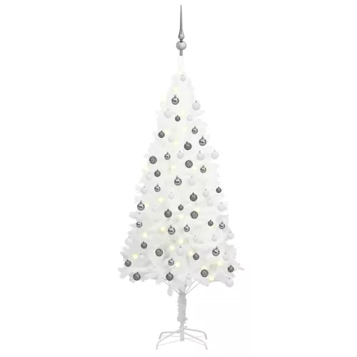 vidaXL fehér megvilágított műkarácsonyfa gömb szettel 120 cm