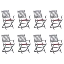   vidaXL 8 db összecsukható tömör akácfa kerti szék párnákkal