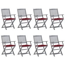   vidaXL 8 db összecsukható tömör akácfa kerti szék párnákkal