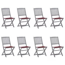   vidaXL 8 db összecsukható tömör akácfa kerti szék párnákkal
