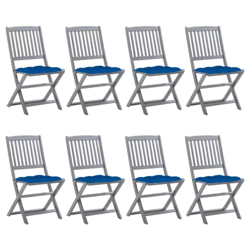 vidaXL 8 db összecsukható tömör akácfa kerti szék párnákkal