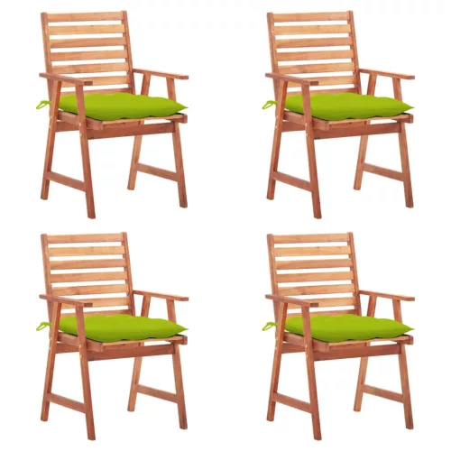 vidaXL 4 darab tömör akácfa kültéri étkezőszék párnával