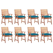   vidaXL 8 db tömör akácfa kültéri étkezőszék párnával