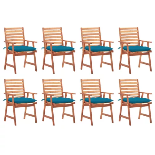 vidaXL 8 db tömör akácfa kültéri étkezőszék párnával