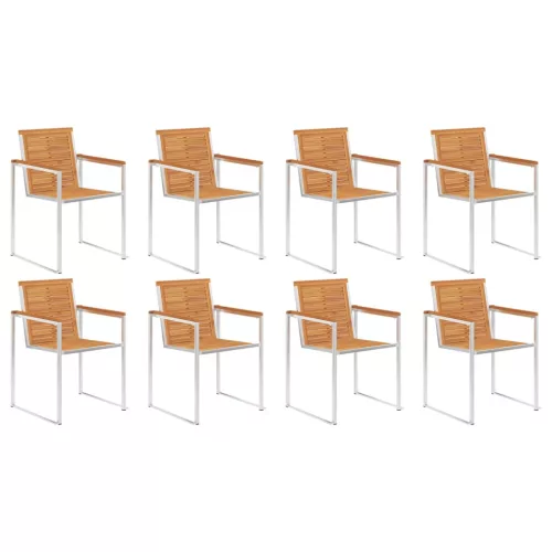 vidaXL 8 db tömör akácfa és rozsdamentes acél kerti szék