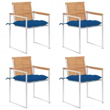 vidaXL 4 db tömör tíkfa kerti szék párnával